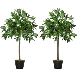 Outsunny Set di 2 Alberi di Alloro in Vaso Artificiali Altezza 90cm per Interni ed Esterni