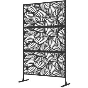 Outsunny Paravento da Esterno Decorativo in Acciaio Traforato con Design a Foglie, 122x198cm, Nero