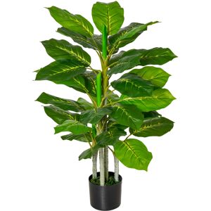 Homcom Pianta Verde Artificiale da 95 cm e 33 Foglie con Vaso Nero Ø15x13 cm, in PEVA, PE e Cemento