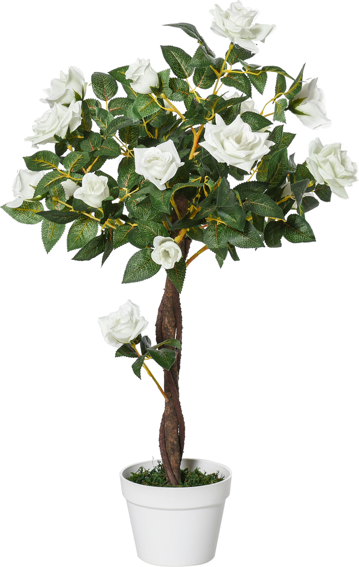 Outsunny Camelia Alberello Artificiale con 21 Fiori e Vaso, Pianta Finta Interno ed Esterno Alta 90cm, Bianco e Verde