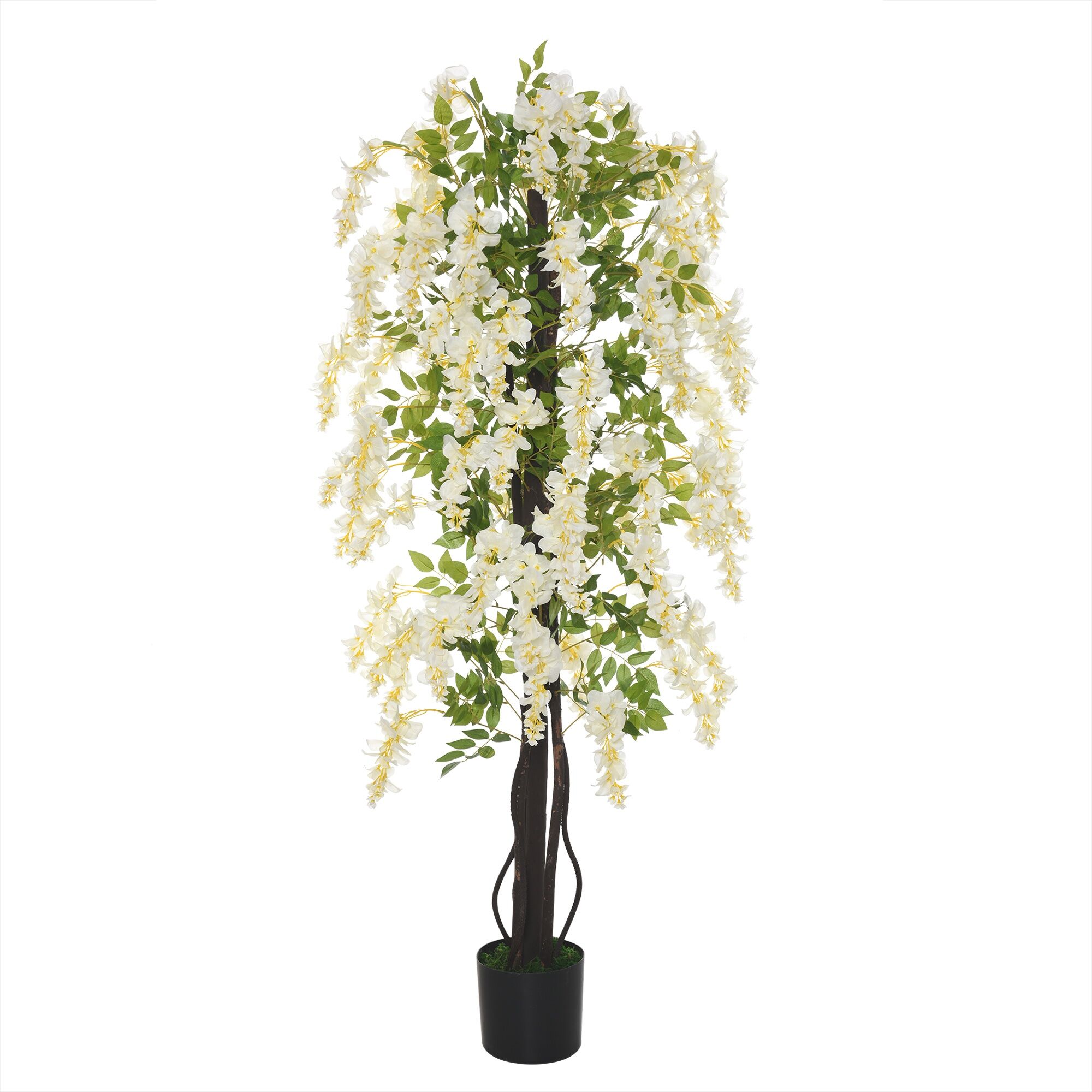 Outsunny Pianta Artificiale Glicine Bianco Finto con Vaso per Interni ed Esterni, Bianco e Verde Diametro 24 x 165cm