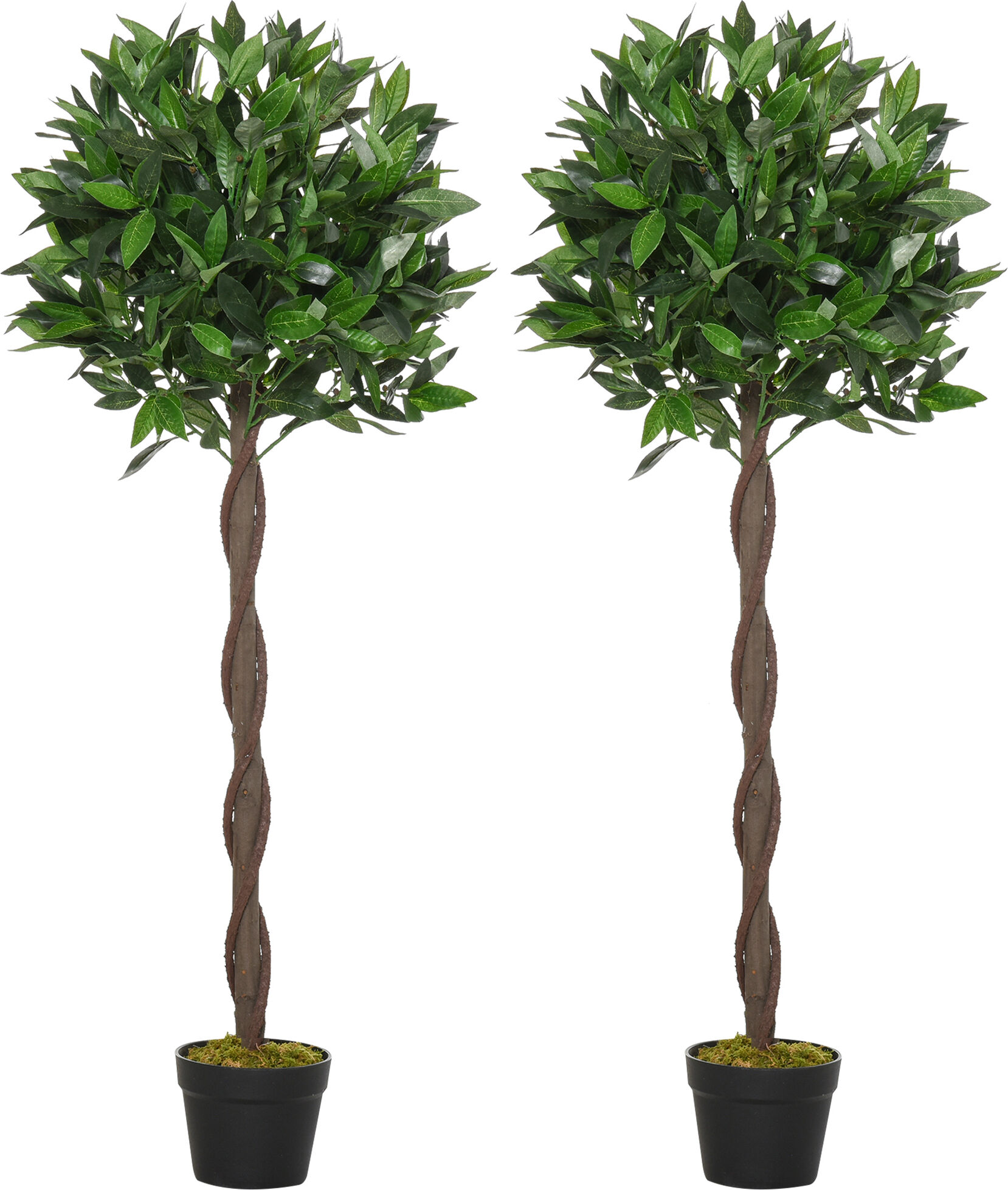 Outsunny Set di 2 Alberi di Alloro in Vaso, Piante Finte in Plastica Altezza 120cm per Interni ed Esterni