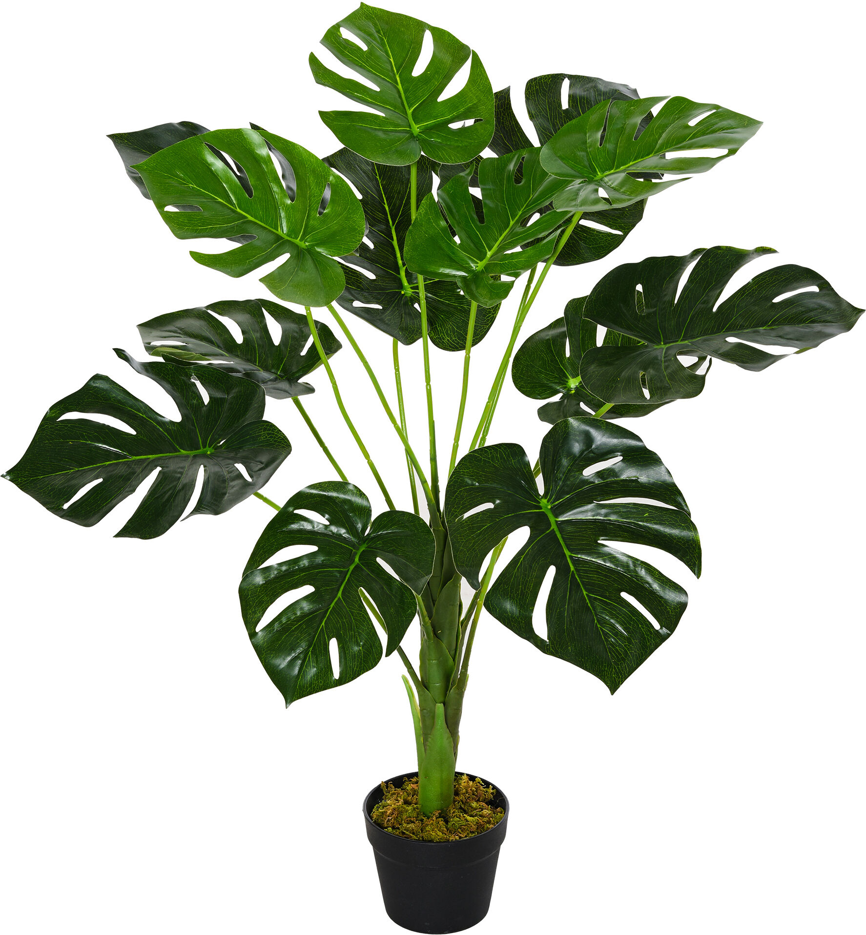 Outsunny Monstera Artificiale in Plastica con 13 Foglie, Pianta Finta con Vaso per Interno ed Esterno Alta 85cm