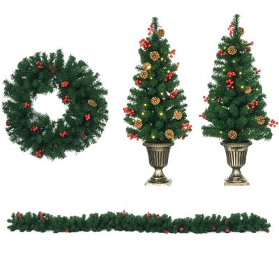 Homcom Decorazioni Natalizie con Luci LED e Bacche Rosse, Set 4 Pezzi con 2 Alberelli di Natale Φ40x90 cm, Ghirlanda Natalizia e Corona di Natale Homcom Decorazioni Natalizie con Luci LED e Bacche Rosse, Set 4 Pezzi con 2 Alberelli di Natale Φ40x90 cm, Ghirlanda Natalizia e Corona di Natale