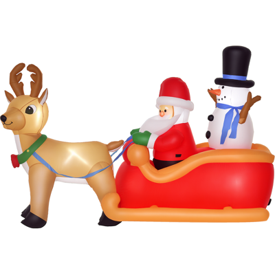Homcom Babbo Natale Gonfiabile con Slitta, Renna, Pupazzo di Neve e Luci LED, Decorazione Natalizia da Esterno, 200x80x128cm Homcom Babbo Natale Gonfiabile con Slitta, Renna, Pupazzo di Neve e Luci LED, Decorazione Natalizia da Esterno, 200x80x128cm