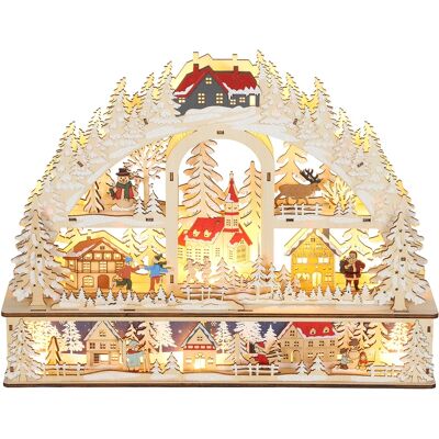 Homcom Villaggio di Natale luminoso con 20 LED, villaggio di Natale animato ad arco, funziona a batterie, 45 x 10 x 35 cm, legno naturale Aosom Italy Homcom Villaggio di Natale luminoso con 20 LED, villaggio di Natale animato ad arco, funziona a batterie, 45 x 10 x 35 cm, legno naturale Aosom Italy