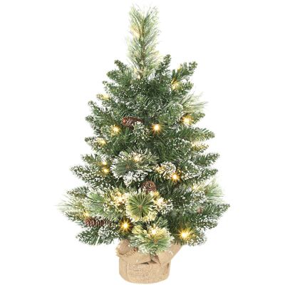 Homcom Albero di Natale Piccolo Alto 60 cm con 35 Luci LED Bianche, 64 Rami Ignifughi con Pigne, Verde Aosom Italy Homcom Albero di Natale Piccolo Alto 60 cm con 35 Luci LED Bianche, 64 Rami Ignifughi con Pigne, Verde Aosom Italy