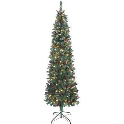 Homcom Albero di Natale Illuminato con 300 Luci LED, 55 Pigne e 55 Grappoli di Bacche, Ø75x210 cm, Verde e Argento Aosom Italy Homcom Albero di Natale Illuminato con 300 Luci LED, 55 Pigne e 55 Grappoli di Bacche, Ø75x210 cm, Verde e Argento Aosom Italy