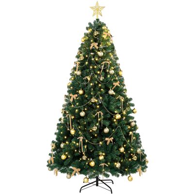 Homcom Albero di Natale decorato 230 cm con 296 LED, 755 rami, stella, palline e fiocchi, Verde Aosom Italy Homcom Albero di Natale decorato 230 cm con 296 LED, 755 rami, stella, palline e fiocchi, Verde Aosom Italy