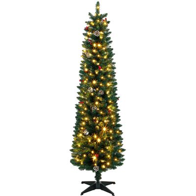 Homcom Albero di Natale slim 180 cm con 170 LED bicolore, telecomando, pigne e bacche, verde Aosom Italy Homcom Albero di Natale slim 180 cm con 170 LED bicolore, telecomando, pigne e bacche, verde Aosom Italy