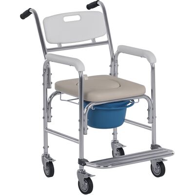 Homcom Sedia a Rotelle Impermeabile con WC Seduta in Ecopelle, 4 Ruote, Vaso Rimovibile, 84x54x96cm Homcom Sedia a Rotelle Impermeabile con WC Seduta in Ecopelle, 4 Ruote, Vaso Rimovibile, 84x54x96cm