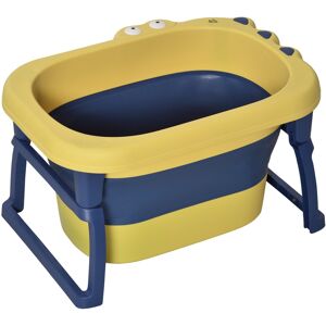 Homcom Vaschetta Bagnetto Pieghevole per Neonati e Bambini di 0-6 Anni, in Plastica Antiscivolo, Blu e Giallo, 75.3x55.4x43cm