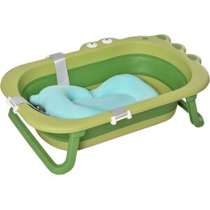 Homcom Vaschetta Bagnetto Pieghevole per Bambini 0-3 Anni con Cuscino Regolabile Azzurro e Piedini Antiscivolo, 80x53.9x20.8cm Verde