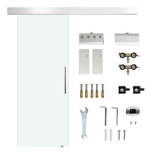 Homcom Porta Scorrevole in Vetro Trasparente con Binario e Maniglia in Alluminio per Bagno Cucina Studio 210x75x0.8cm