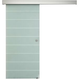 Homcom porta scorrevole esterna in Vetro Smerigliato a Strisce Scorrimento Ingresso Casa Porte per Interni con Binarioa Porte Interno Vetro 205 x90 cm