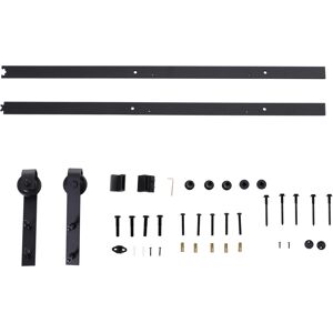 Homcom Binario per Porta Scorrevole Kit Accessori con Binario e Rulli Tappi in Stile Rustico Portata 90kg Acciaio al Carbone Nero