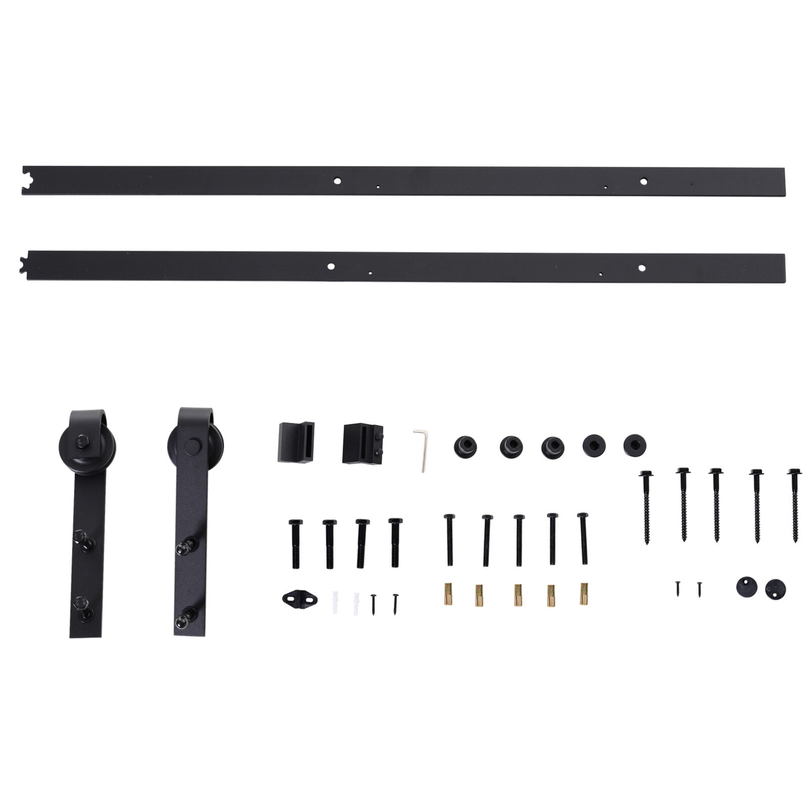 Homcom Binario per Porta Scorrevole Kit Accessori con Binario e Rulli Tappi in Stile Rustico Portata 90kg Acciaio al Carbone Nero