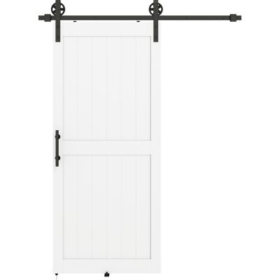 Homcom Porta Scorrevole in Stile Country con Binario e Maniglia, in Legno e Acciaio, 183x0.6x4 cm, Bianco e Nero Aosom Italy Homcom Porta Scorrevole in Stile Country con Binario e Maniglia, in Legno e Acciaio, 183x0.6x4 cm, Bianco e Nero Aosom Italy