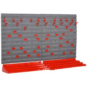 Durhand 54PZ Contenitore Portautensile con 50 Ganci, Montaggio a Muro, PP, Rosso Grigo, 95.5x23x53.5cm