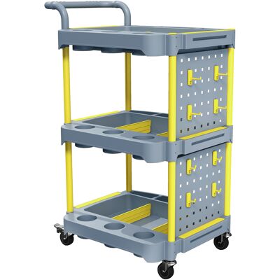 Homcom Carrello Portautensili a 3 Ripiani con Pannello Forato, Ganci, Ruote a Freno e Maniglia, Grigio e Giallo Aosom Italy Homcom Carrello Portautensili a 3 Ripiani con Pannello Forato, Ganci, Ruote a Freno e Maniglia, Grigio e Giallo Aosom Italy