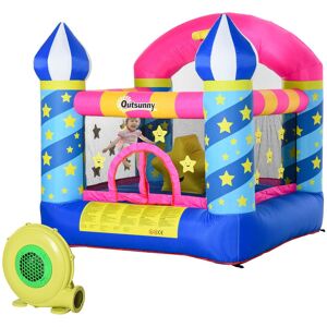 Outsunny Castello Gioco Gonfiabile Gigante per Bambini 3-12 Anni Colorato e con Gonfiatore 225x220x215cm