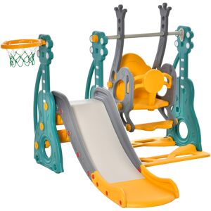 Homcom Scivolo per Bambini 18 Mesi-3 Anni con Altalena Regolabile e Canestro in HDPE Multicolore 152x149x107cm