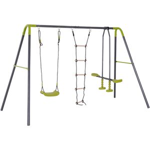 Homcom Parco Giochi Bambini Divertimenti Regalo bambini con Altalena Cavalluccio e Scaletta Struttura in Metallo Resistente, Verde