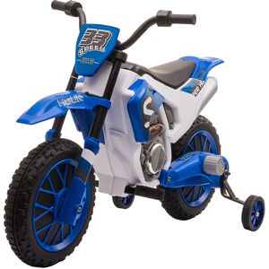 Homcom Moto da Cross Elettrica per Bambini da 3-5 Anni, Batteria 12V Ricaricabile e Rotelline Rimovibili, 106.5x51.5x68cm, Blu