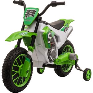 Homcom Moto da Cross Elettrica per Bambini 3-5 Anni, Batteria 12V Ricaricabile e Rotelline Rimovibili, 106.5x51.5x68cm, Verde