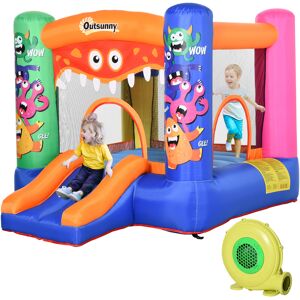 Outsunny Casa Gioco Gonfiabile Gigante per Bambini 3-8 anni Trampolino Rimbalzante Colorato con Scivolo e Canestro 250cmx180cmx175cm