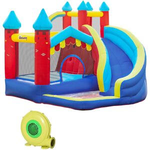 Outsunny Castello Gonfiabile 4 in 1 per Bambini da 3 a 8 Anni con Scivolo, Trampolino, Piscina e Gonfiatore Incluso, 290x270x230cm