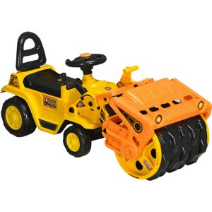 Homcom Trattore per Bambini 3-4 Anni con Rullo Compressore, Pulsante per Suoni e Spazio Portaoggetti Nascosto, 88x33x37 cm, Giallo e Nero