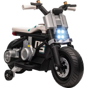 Homcom Moto Elettrica per Bambini 3-5 Anni in PP e Metallo con Rotelle, Clacson e Musica, 86x44x58 cm, Bianca e Nera