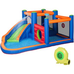 Outsunny Castello Gonfiabile per Bambini 3-8 Anni con Scivolo, Trampolino e Piscina, 380x340x170cm