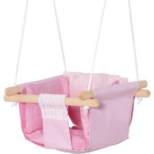 Outsunny Seggiolino Altalena per Bambini in Tessuto e Legno con Cuscino, per Casa e Giardino, 40x40x180cm Rosa