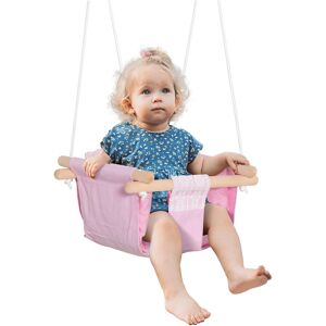 Outsunny Seggiolino Altalena per Bambini in Tessuto e Legno con Cuscino, per Casa e Giardino, 40x40x180cm Rosa