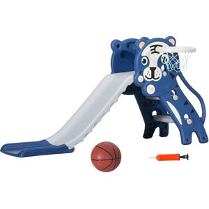 Aiyaplay Scivolo per Bambini 18-36 Mesi con Canestro da Basket Laterale in PE, 133x60x70 cm, Blu e Grigio