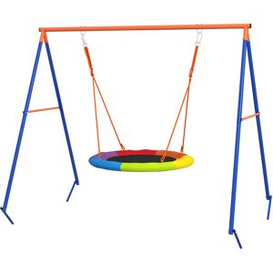 Outsunny Altalena da Giardino a Nido per 1-2 Bambini in Metallo Rinforzato, 196x172x180cm, Multicolore