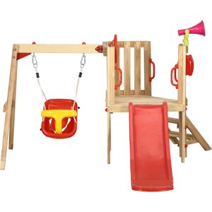 Outsunny Set con Scivolo e Altalena da Giardino per Bambini Età 18-48 Mesi, in Legno e Plastica, Rosso