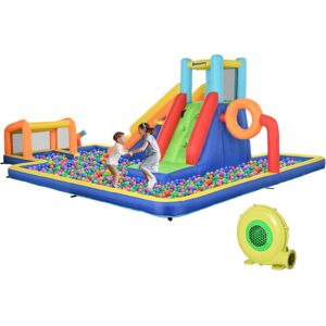 Outsunny Castello Gonfiabile per Bambini 3-8 Anni con Scivolo, Parete, Porta e Canestro, in Tessuto Oxford, 590x460x220 cm