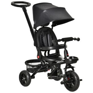 Homcom Triciclo per Bambini 4 in 1 Pieghevole con Maniglione, Tettuccio e Barra Rimovibili, Età 1-5 Anni, 111.5x52x98cm, Nero