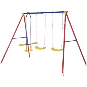 Outsunny Set Altalene da Giardino per 4 Bambini, 2 Altalene Singole e 1 Altalena Doppia, Metallo e PE, 290x180x196cm