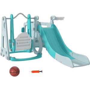 Aiyaplay Set Scivolo per Bambini 18-48 Mesi con Altalena, Macchinina e Canestro, 201x151x87.5cm, Azzurro