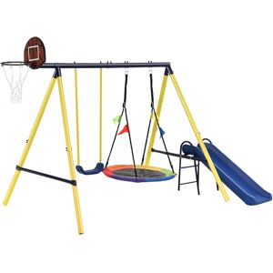 Wg Set Gioco da Giardino per Bambini 3-8 Anni con Altalena, Scivolo, Canestro Basket e Struttura in Metallo, Giallo