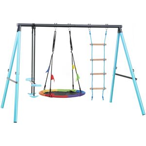 Wg Set Gioco da Giardino per Bambini 3-8 Anni con Altalena Nido, Scala da Arrampicata, Rete e Dondolo, Struttura in Metallo, Blu