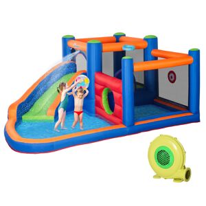 Outsunny Castello Gonfiabile per Bambini 3-8 Anni con Scivolo, Trampolino e Piscina, 380x340x170cm