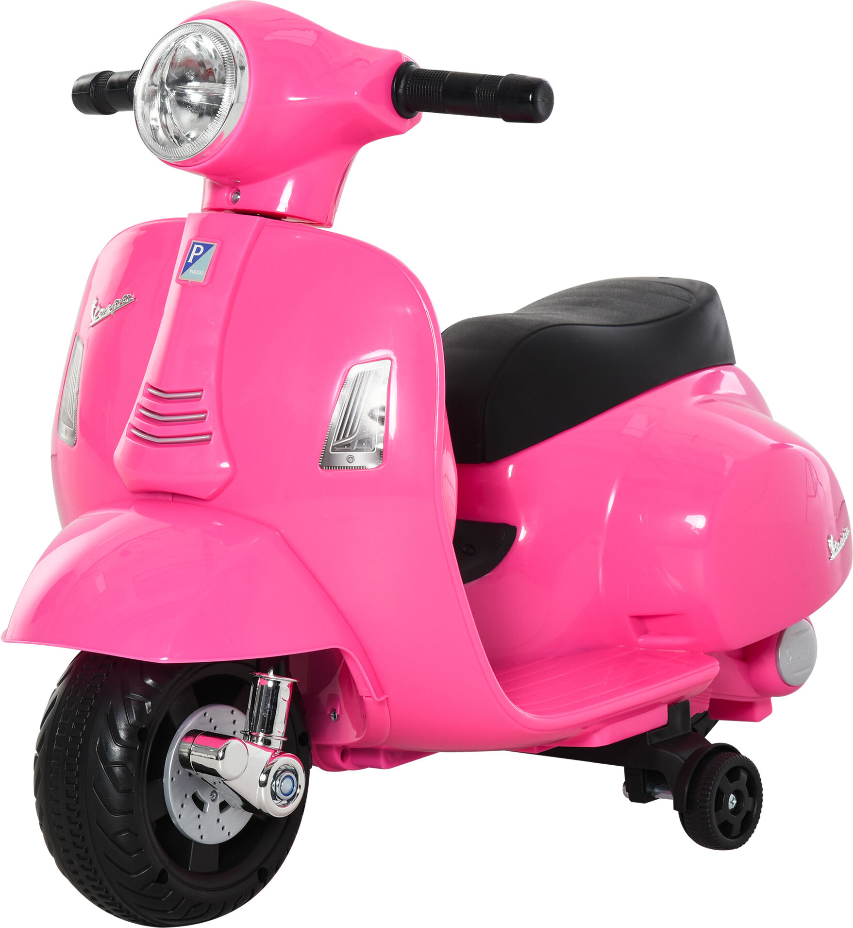 Homcom Moto Elettrica per Bambini con Licenza Ufficiale Vespa Batteria 6V, Fari e Clacson, per Bimbi da 18-36 mesi, Rosa, 66.5x38x52cm