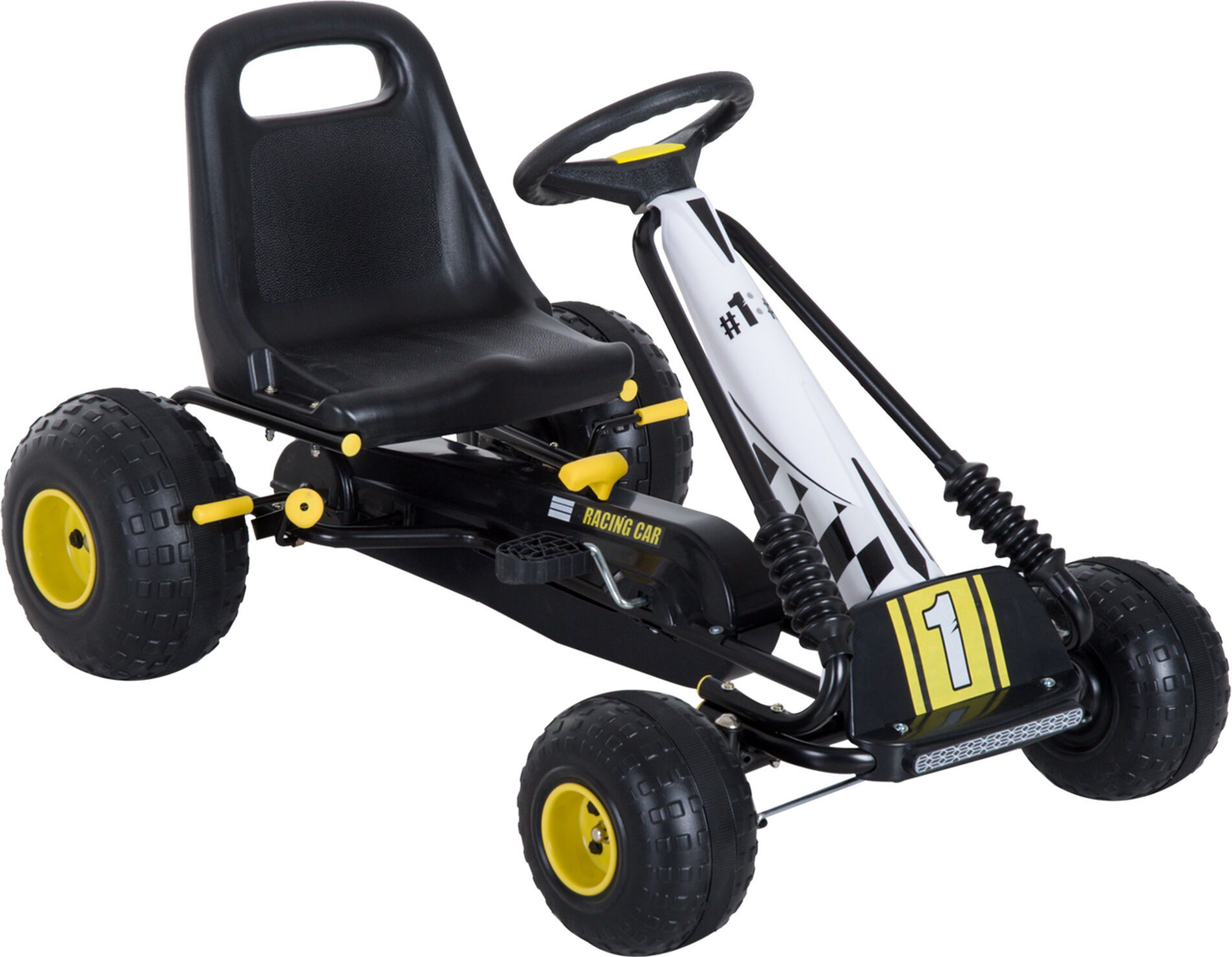 Homcom Go-Kart a Pedali per Bambini Trattori bimbi con Ruote Gonfiabili Sedile Ergonomico , Nero e Giallo