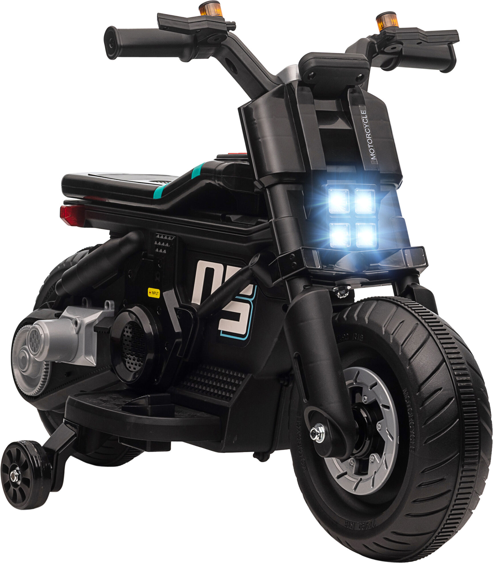 Homcom Moto Elettrica per Bambini 3-5 Anni in PP e Metallo con Rotelle, Clacson e Musica, 86x44x58 cm, Nera