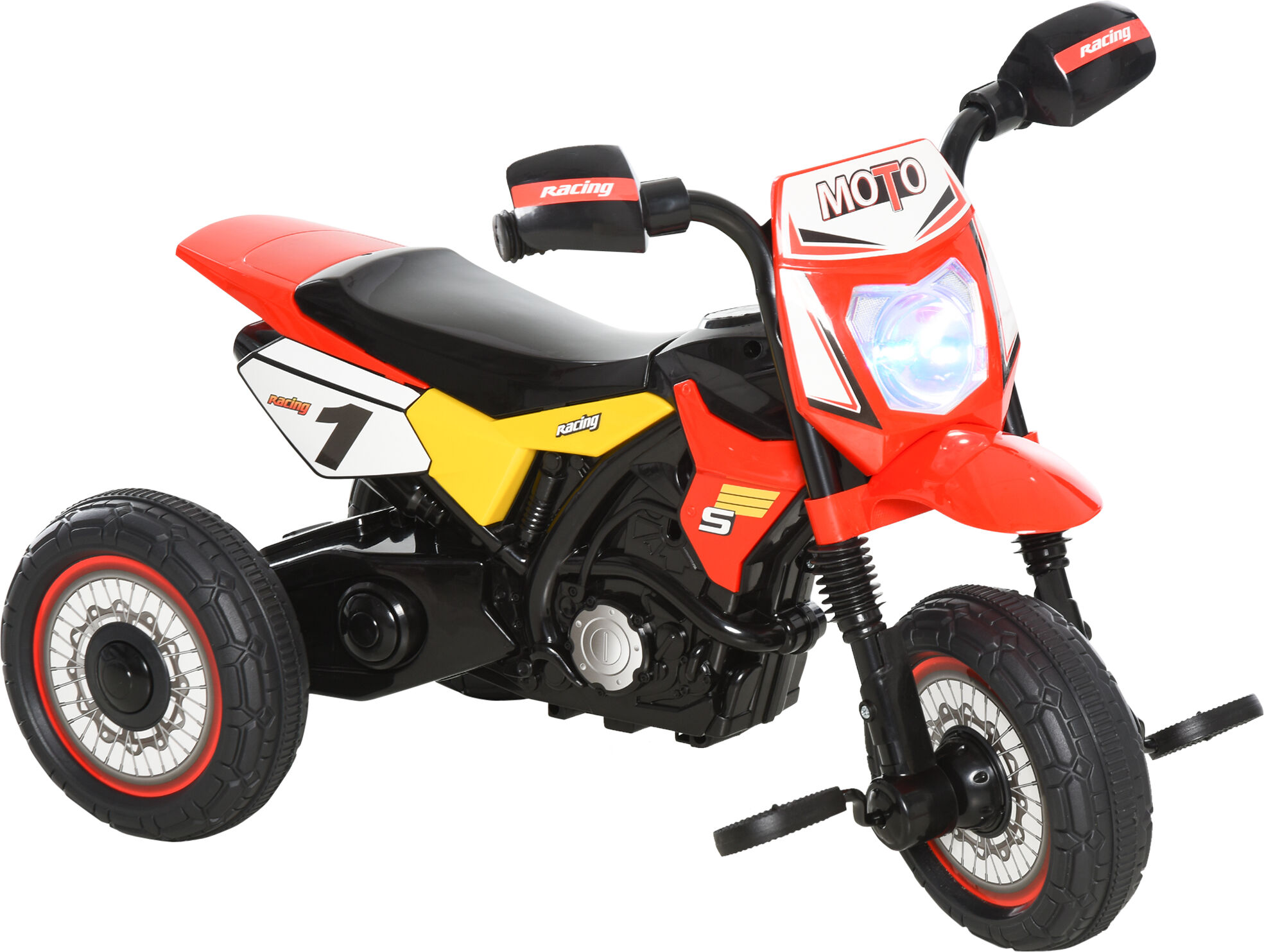 Homcom Triciclo per Bambini Stile Moto a Pedali con Luci e Suoni, 3 Ruote Larghe, Età 18-36 Mesi, 71x40x51cm, Rosso